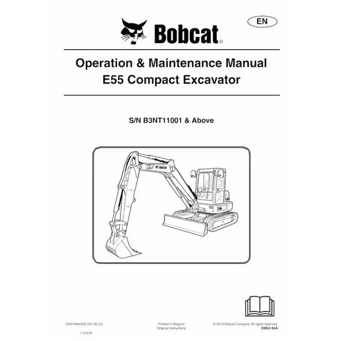 Bobcat E55 compact excavator pdf operation & maintenance manual  - BobCat manuals - BOBCAT-E55-7300149-EN