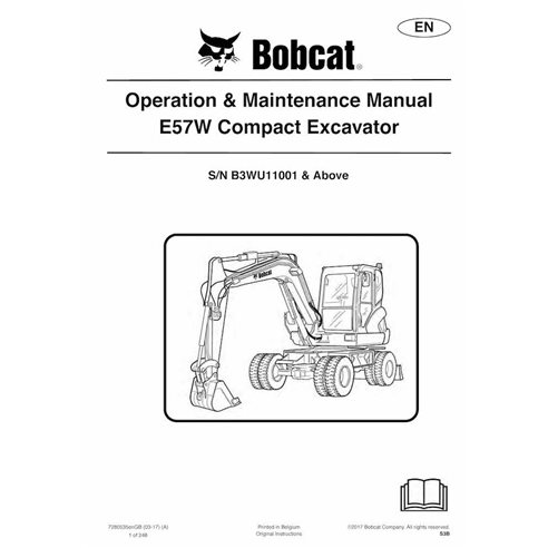 Bobcat E57W compact excavator pdf operation & maintenance manual  - BobCat manuals - BOBCAT-E57W-7280535-EN