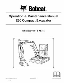 Bobcat E60 compact excavator pdf operation & maintenance manual  - BobCat manuals - BOBCAT-E60-6987189-EN