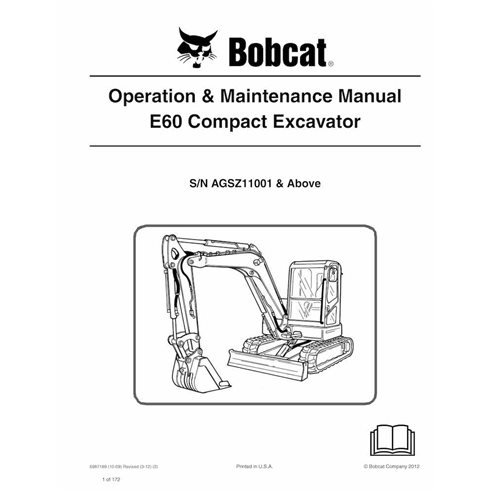 Bobcat E60 excavadora compacta pdf manual de operación y mantenimiento - Gato montés manuales - BOBCAT-E60-6987189-EN