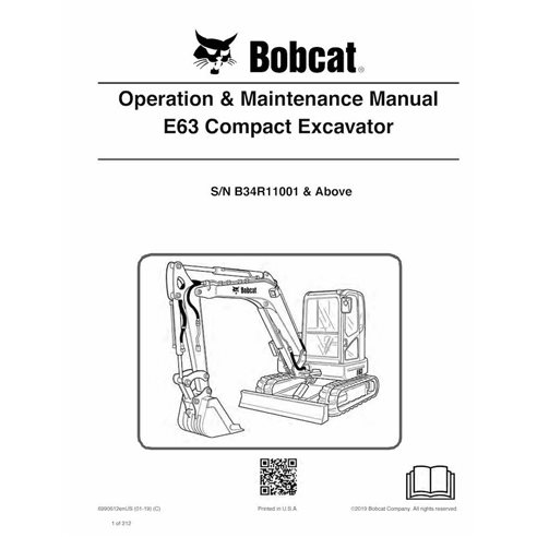 Bobcat E63 compact excavator pdf operation & maintenance manual  - BobCat manuals - BOBCAT-E63-6990612-EN