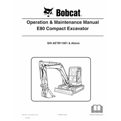 Bobcat E80 compact excavator pdf operation & maintenance manual  - BobCat manuals - BOBCAT-E80-6987193-EN