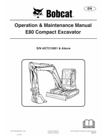 Bobcat E80 compact excavator pdf operation & maintenance manual  - BobCat manuals - BOBCAT-E80-7257778-EN