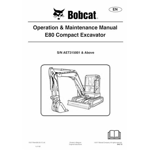 Bobcat E80 excavadora compacta pdf manual de operación y mantenimiento - Gato montés manuales - BOBCAT-E80-7257778-EN