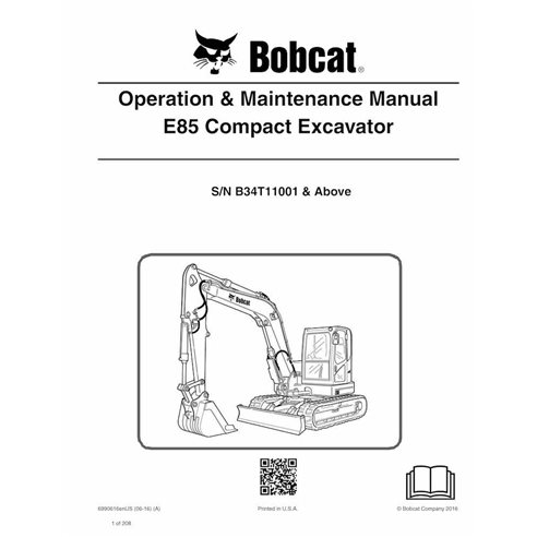 Bobcat E85 excavadora compacta pdf manual de operación y mantenimiento - Gato montés manuales - BOBCAT-E85-6990616-EN