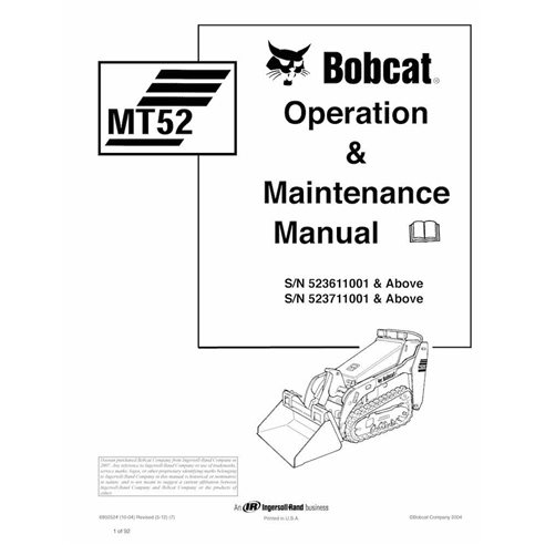Bobcat MT52 mini track loader pdf operation & maintenance manual  - BobCat manuals - BOBCAT-MT52-6902524-EN
