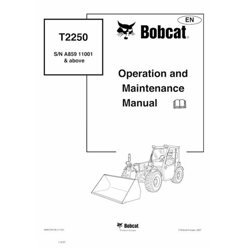Bobcat T2250 telescopic handler pdf operation & maintenance manual  - BobCat manuals - BOBCAT-T2250-6986734-EN