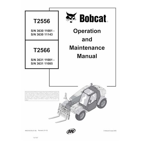 Bobcat T2556, T2566 manipulador telescópico pdf manual de operación y mantenimiento - Gato montés manuales - BOBCAT-T2556_T25...