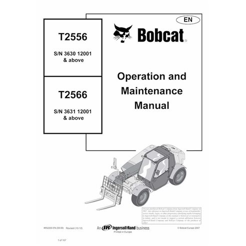 Bobcat T2556, T2566 telescopic handler pdf operation & maintenance manual  - BobCat manuals - BOBCAT-T2556_T2566-4852200-EN