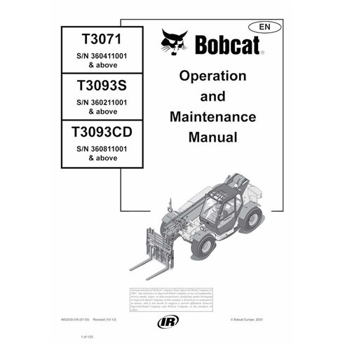 Bobcat T3071, T3093S, T3093CD manipulador telescópico pdf manual de operación y mantenimiento - Gato montés manuales - BOBCAT...