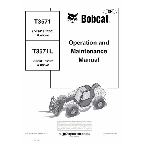 Bobcat T3571, T3571L chariot télescopique pdf manuel d'utilisation et d'entretien - Lynx manuels - BOBCAT-T3571-4852160-EN