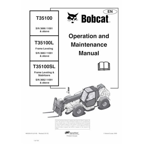 Bobcat T35100, T35100L, T35100SL manipulador telescópico pdf manual de operación y mantenimiento - Gato montés manuales - BOB...