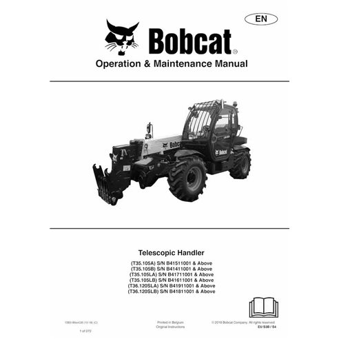 Bobcat T35105A, T35.105B, T35105LA, T35105LB, T36120SLA, T36120SLB telescopic handler pdf operation & maintenance manual  - B...