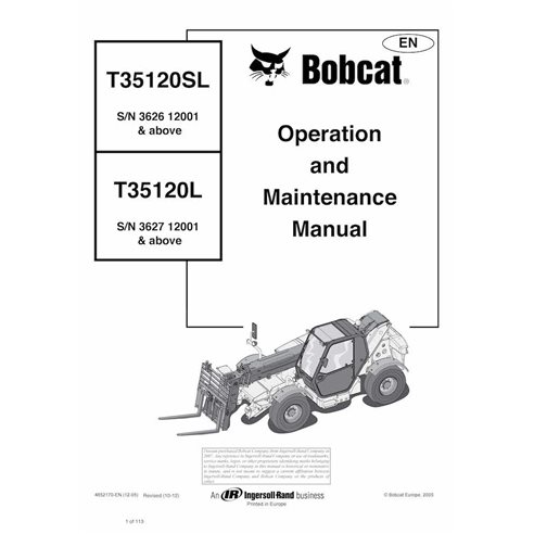 Bobcat T35120SL, T35120L chariot télescopique pdf manuel d'utilisation et d'entretien - Lynx manuels - BOBCAT-T35120-4852170-EN