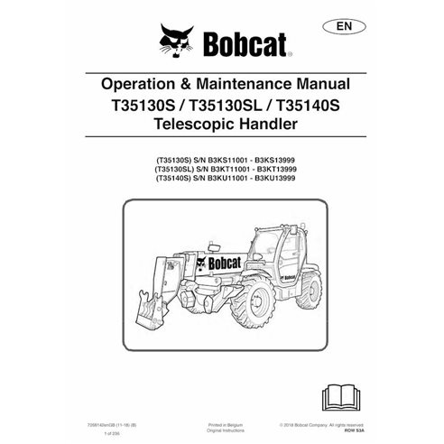 Bobcat T35130S, T35130SL, T35140S chariot télescopique pdf manuel d'utilisation et d'entretien - Lynx manuels - BOBCAT-T35130...