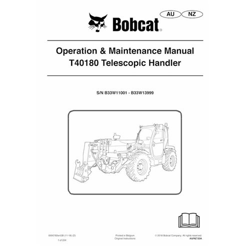 Bobcat T40180 telescopic handler pdf operation & maintenance manual  - BobCat manuals - BOBCAT-T40180-6990782-EN