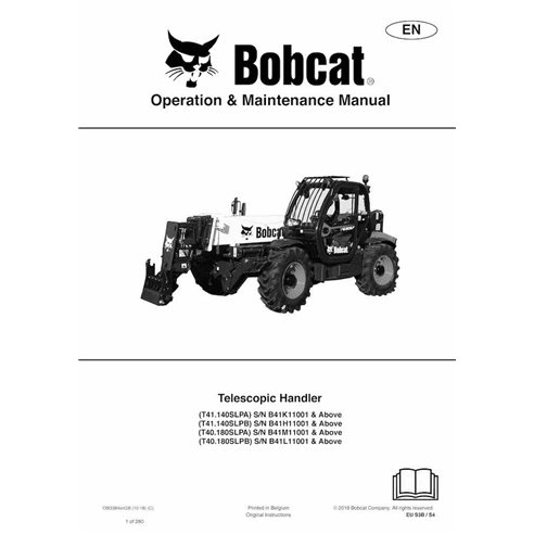 Bobcat T41140SLPA, T41140SLPB, T40180SLPA, T40180SLPB telescopic handler pdf operation & maintenance manual  - BobCat manuals...