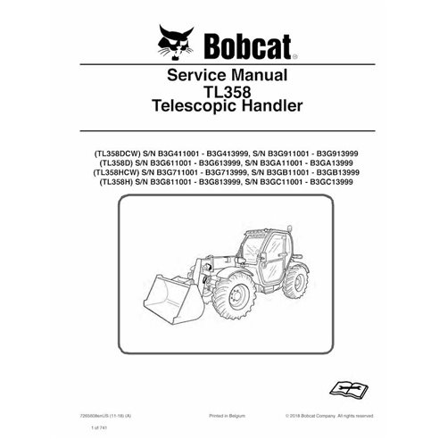 Bobcat TL358DCW, TL358D, TL358HCW, TL358H chariot télescopique pdf manuel d'entretien - Lynx manuels - BOBCAT-TL358-7265608-EN