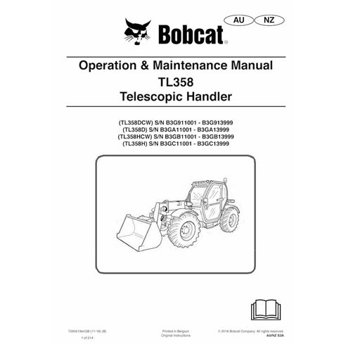 Bobcat TL358DCW, TL358D, TL358HCW, TL358H manipulador telescópico pdf manual de operação e manutenção - Lince manuais - BOBCA...