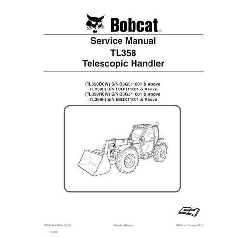 Bobcat TL358DCW, TL358D, TL358HCW, TL358H telescopic handler pdf service manual  - BobCat manuals - BOBCAT-TL358-7265615-EN
