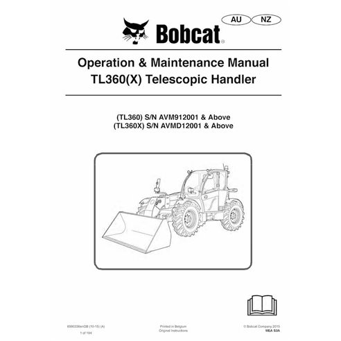 Bobcat TL360, TL360X chariot télescopique pdf manuel d'utilisation et d'entretien - Lynx manuels - BOBCAT-TL360-6990336-EN