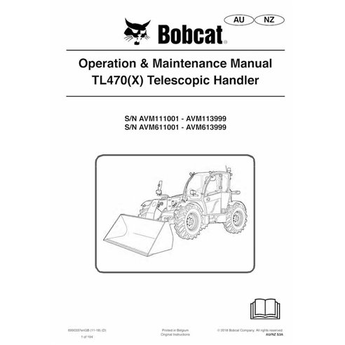 Bobcat TL470, TL470X chariot télescopique pdf manuel d'utilisation et d'entretien - Lynx manuels - BOBCAT-TL470-6990337-EN