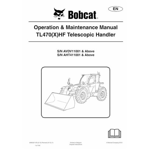 Bobcat TL470, TL470X chariot télescopique pdf manuel d'utilisation et d'entretien - Lynx manuels - BOBCAT-TL470HF-6990357-EN