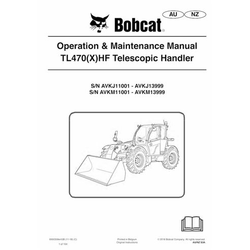 Bobcat TL470, TL470X manipulador telescópico pdf manual de operación y mantenimiento - Gato montés manuales - BOBCAT-TL470HF-...