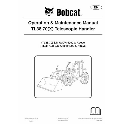 Bobcat TL3870, TL3870X telescopic handler pdf operation & maintenance manual  - BobCat manuals - BOBCAT-TL3870-7283164-EN