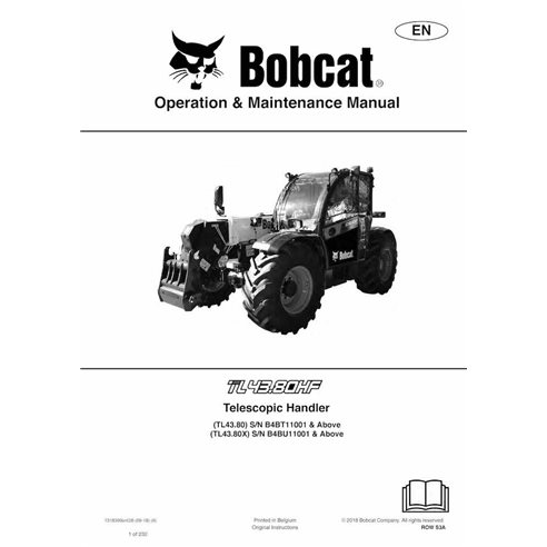 Bobcat TL4380, TL4380X manipulador telescópico pdf manual de operación y mantenimiento - Gato montés manuales - BOBCAT-TL4380...
