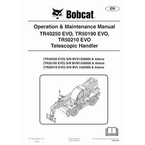 Bobcat TR40250 EVO, TR50190 EVO, TR50210 EVO manipulador telescópico pdf manual de operação e manutenção - Lince manuais - BO...