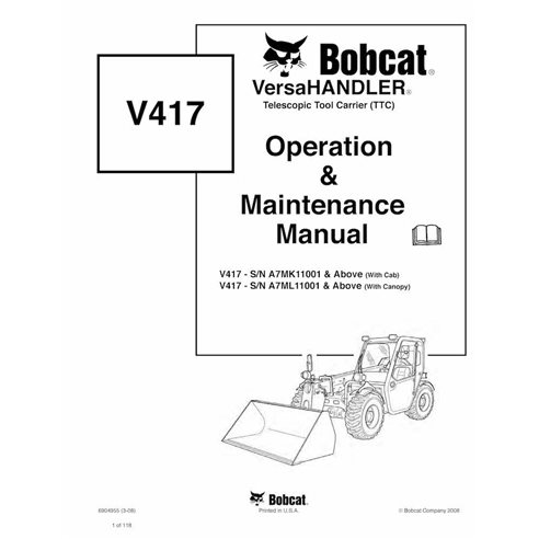 Bobcat V417 telescopic tool carrier pdf operation & maintenance manual  - BobCat manuals - BOBCAT-V417-6904955-EN