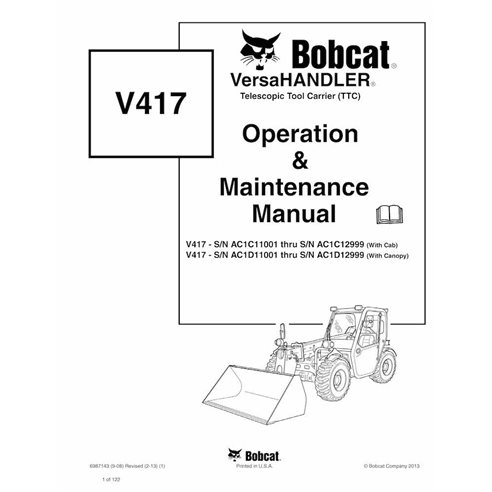 Bobcat V417 porte-outils télescopique pdf manuel d'utilisation et d'entretien - Lynx manuels - BOBCAT-V417-6987143-EN