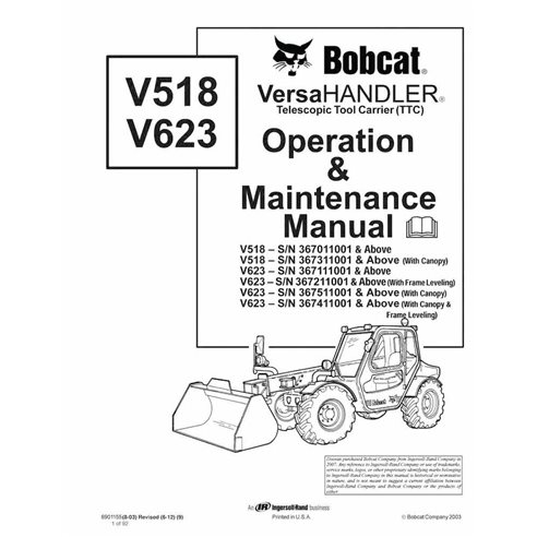 Bobcat V518, V623 porte-outils télescopique pdf manuel d'utilisation et d'entretien - Lynx manuels - BOBCAT-V518_V623-6901155-EN