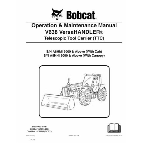 Portaherramientas telescópico Bobcat V638 pdf manual de operación y mantenimiento - Gato montés manuales - BOBCAT-V638-698957...
