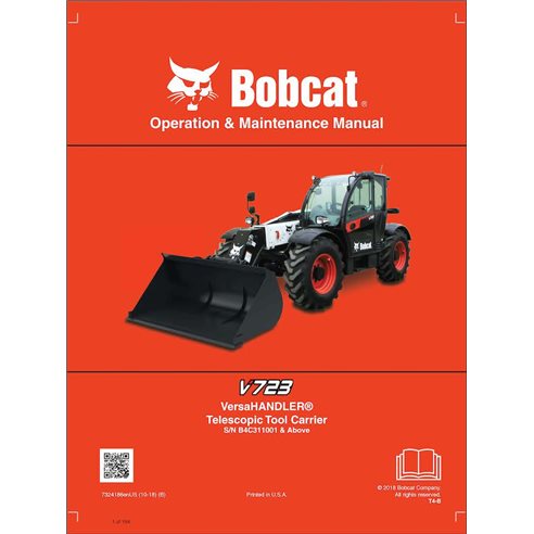 Bobcat V723 porte-outils télescopique pdf manuel d'utilisation et d'entretien - Lynx manuels - BOBCAT-V723-7324186-EN