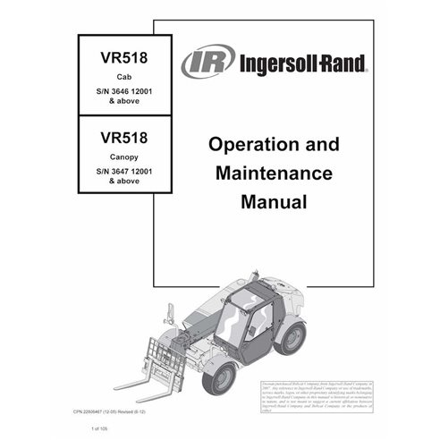 Bobcat VR518 porte-outils télescopique pdf manuel d'utilisation et d'entretien - Lynx manuels - BOBCAT-VR518-22806467-EN