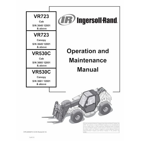 Bobcat VR723, VR530C telescopic tool carrier pdf operation & maintenance manual  - BobCat manuals - BOBCAT-VR530_VR723-228064...