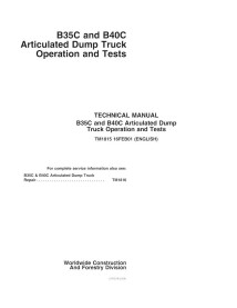 TM1815 John Deere B35C, B40C camion articulé manuel technique d'utilisation et de test pdf
