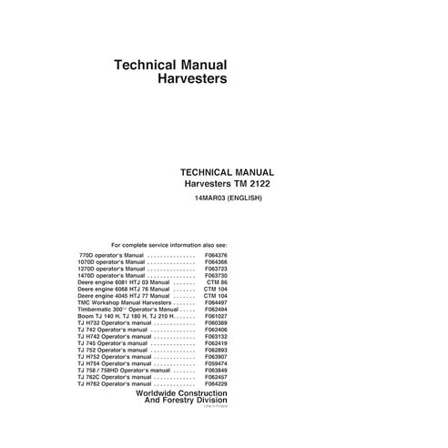 John Deere 770D, 1070D, 1270D, 1470D abatteuse pdf manuel technique - John Deere manuels - JD-TM2122-EN