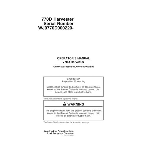 John Deere 770D harvester pdf manual do operador - John Deere manuais - JD-F069298-EN