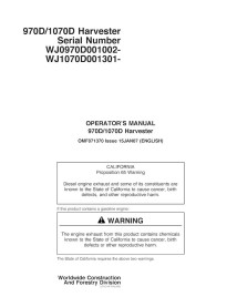 JD-F071370 John Deere 970D, 1070D harvester operator's manual (F071370)