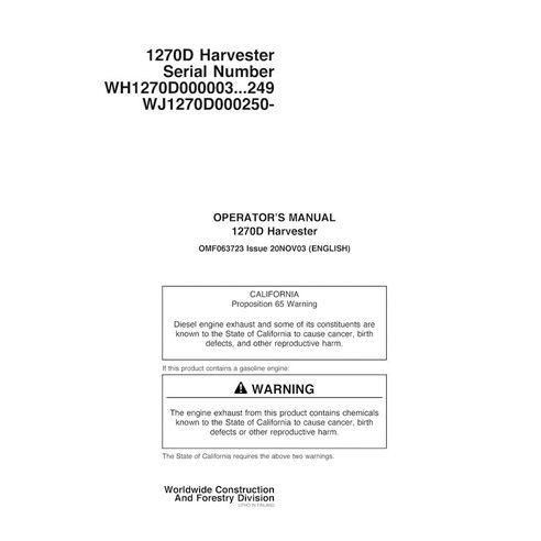 John Deere 1270D harvester pdf manual do operador - John Deere manuais - JD-OMF063723-EN