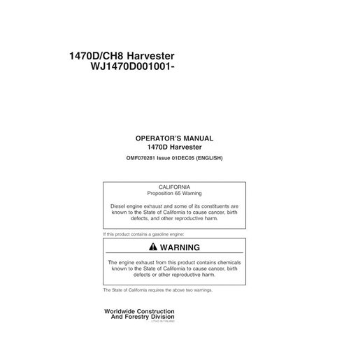 John Deere 1470D harvester pdf manual do operador - John Deere manuais - JD-F070281-EN