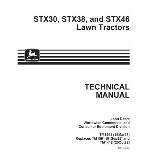 John Deere STX30, STX38, STX46 trator gramado pdf manual técnico - John Deere manuais - JD-TM1561-EN