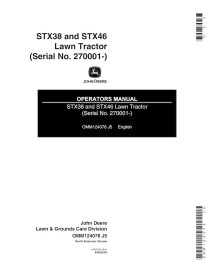 John Deere STX38, STX46 lawn tractor pdf operator's manual  - John Deere manuals - JD-OMM124078-EN