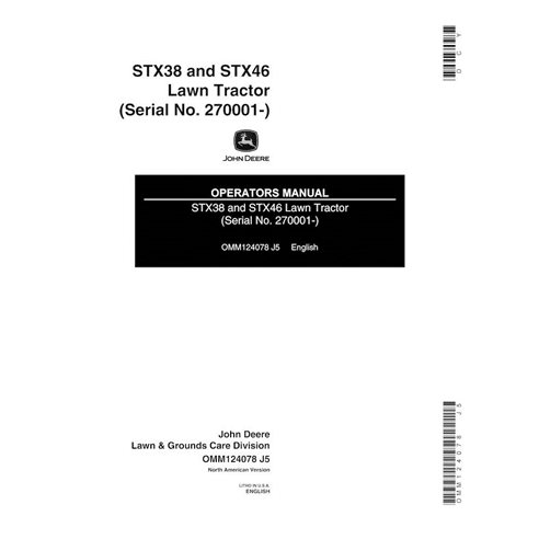 John Deere STX38, STX46 trator de grama pdf manual do operador - John Deere manuais - JD-OMM124078-EN