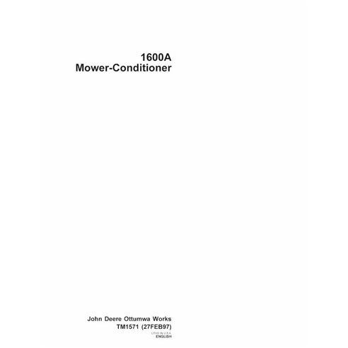John Deere 1600A gadanheira condicionadora pdf manual técnico - John Deere manuais - JD-TM1571-EN