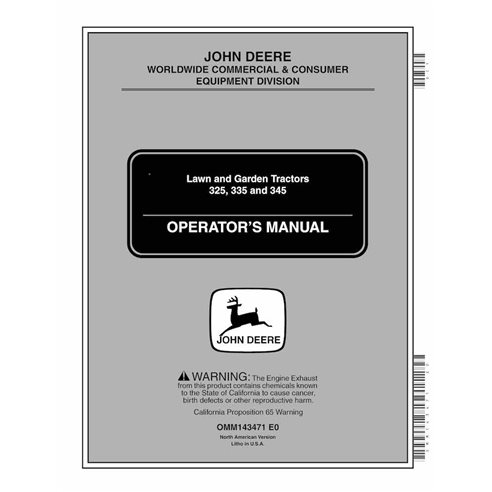 John Deere 325, 335, 345 lawn tractor pdf operator's manual  - John Deere manuals - JD-OMM143471-EN