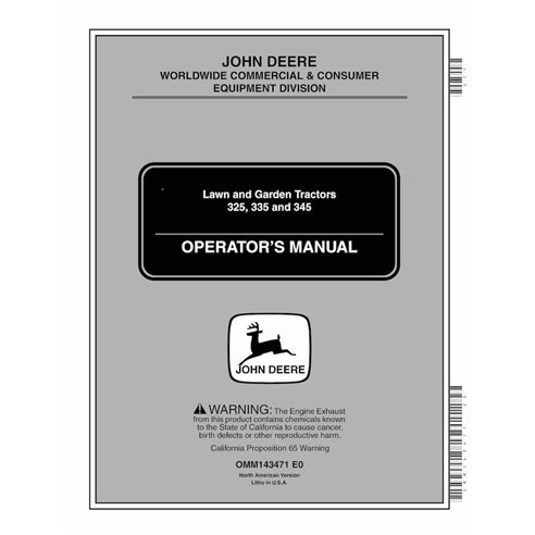 John Deere 325, 335, 345 tracteur de pelouse pdf manuel d'utilisation - John Deere manuels - JD-OMM143471-EN